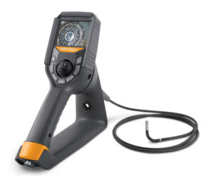 The VJ-3 video borescope features mechanically-driven articulation. The VJ-3 video borescope features mechanically-driven articulation.